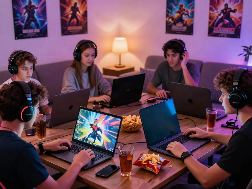 Exciting gaming scene featuring friends engaged in online gaming at home, highlighting https://manclub1.jp.net/ as a leading gaming platform.