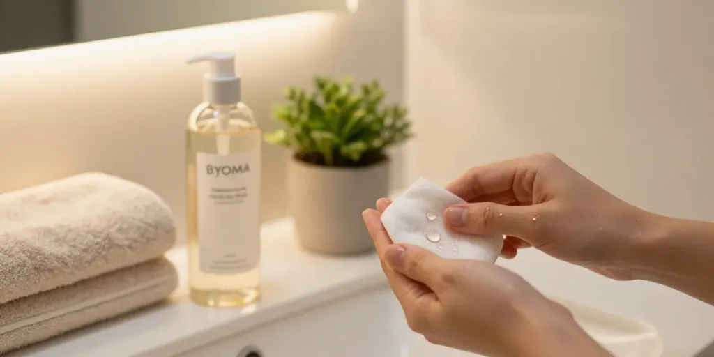 Glow House Nederland milky toner in een serene badkamer voor een huidverzorgingsroutine.