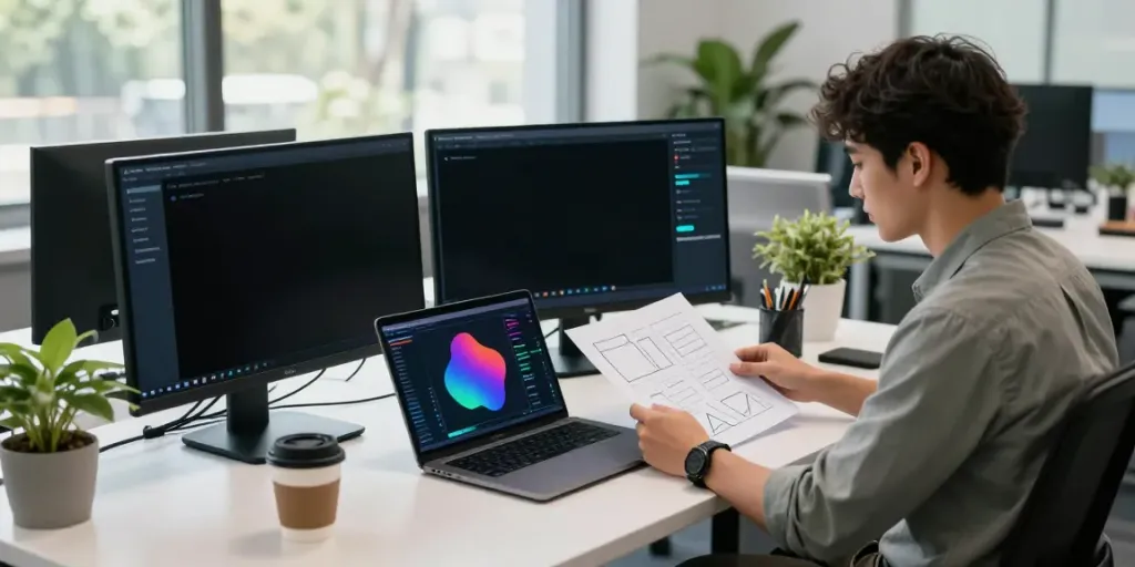 Engaged analyst using a free AI visibility checker to analyze brand presence across AI platforms.