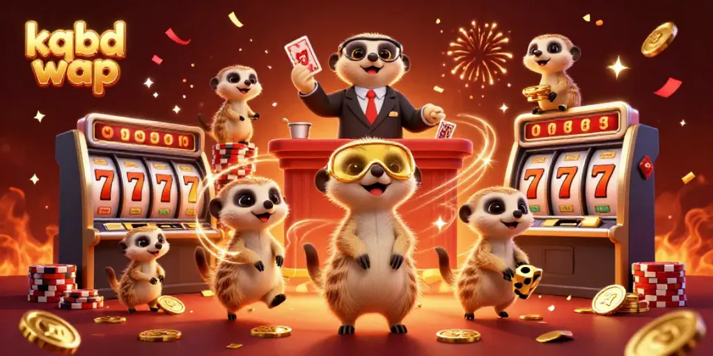 Experience the thrill of kqbd wap with a dynamic casino scene featuring meerkat dealers and vibrant gaming elements.