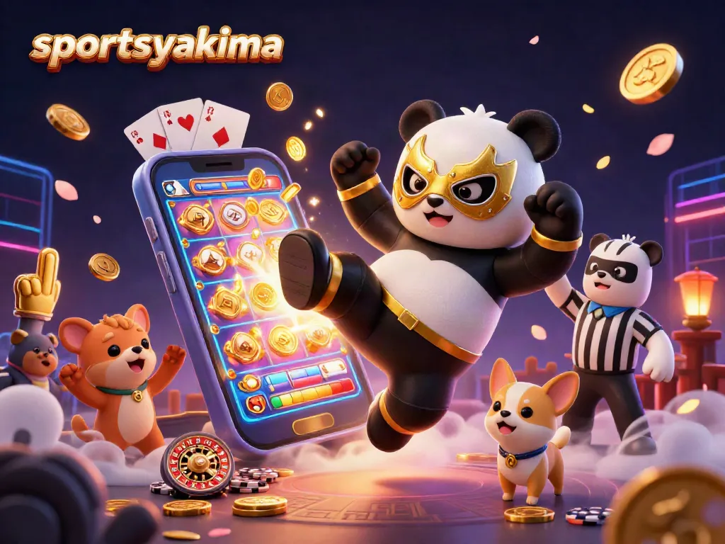 Experience thrilling gameplay at sportsyakima, featuring a panda wrestler amid dynamic slot and table games.