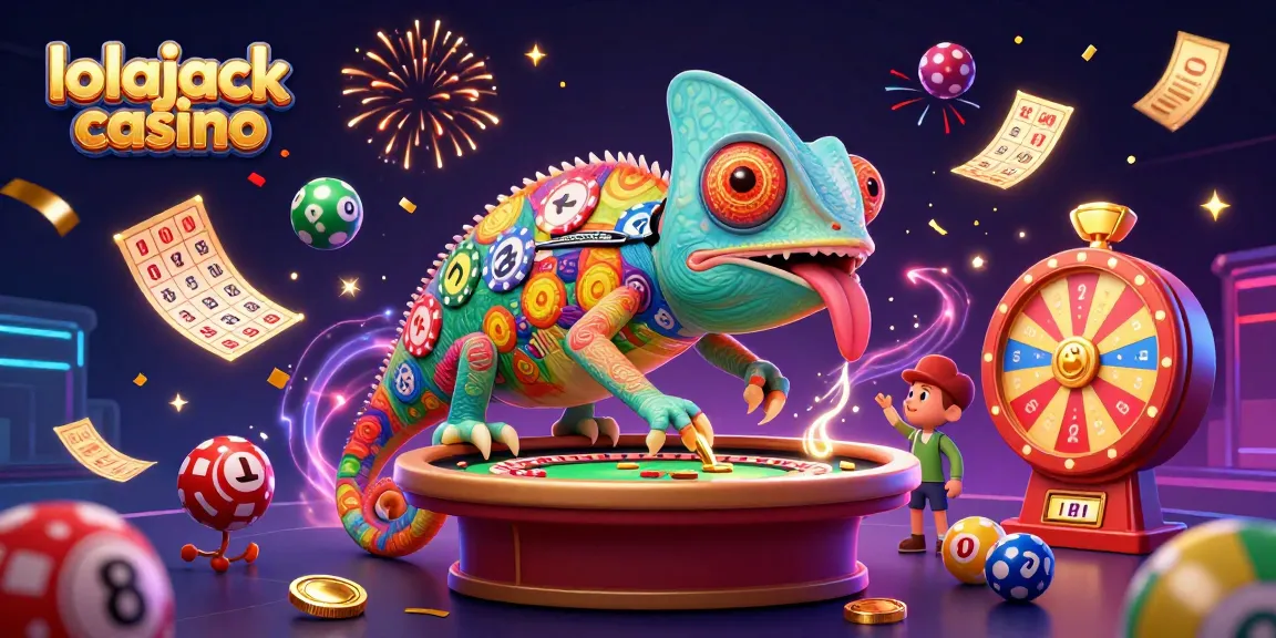 Experience the thrill of lolajack casino with vibrant games and a colorful chameleon host.