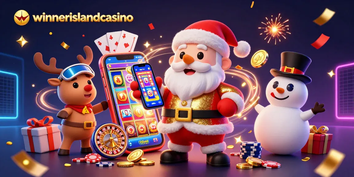 Spin and win at winnerislandcasino with festive characters in a dynamic casino scene.